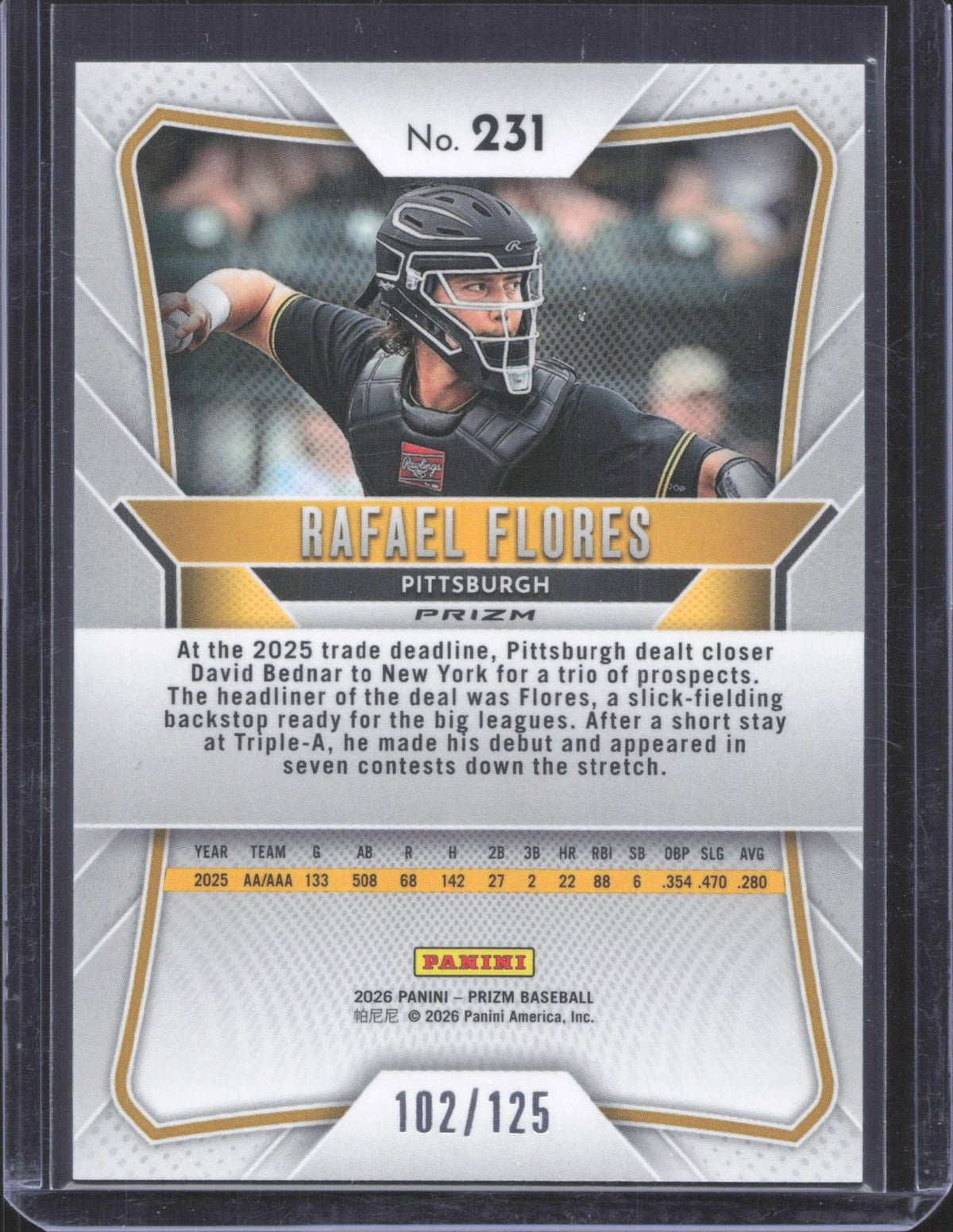 2026 Panini Prizm Rafael Flores #231 Laces Prizm 102/125