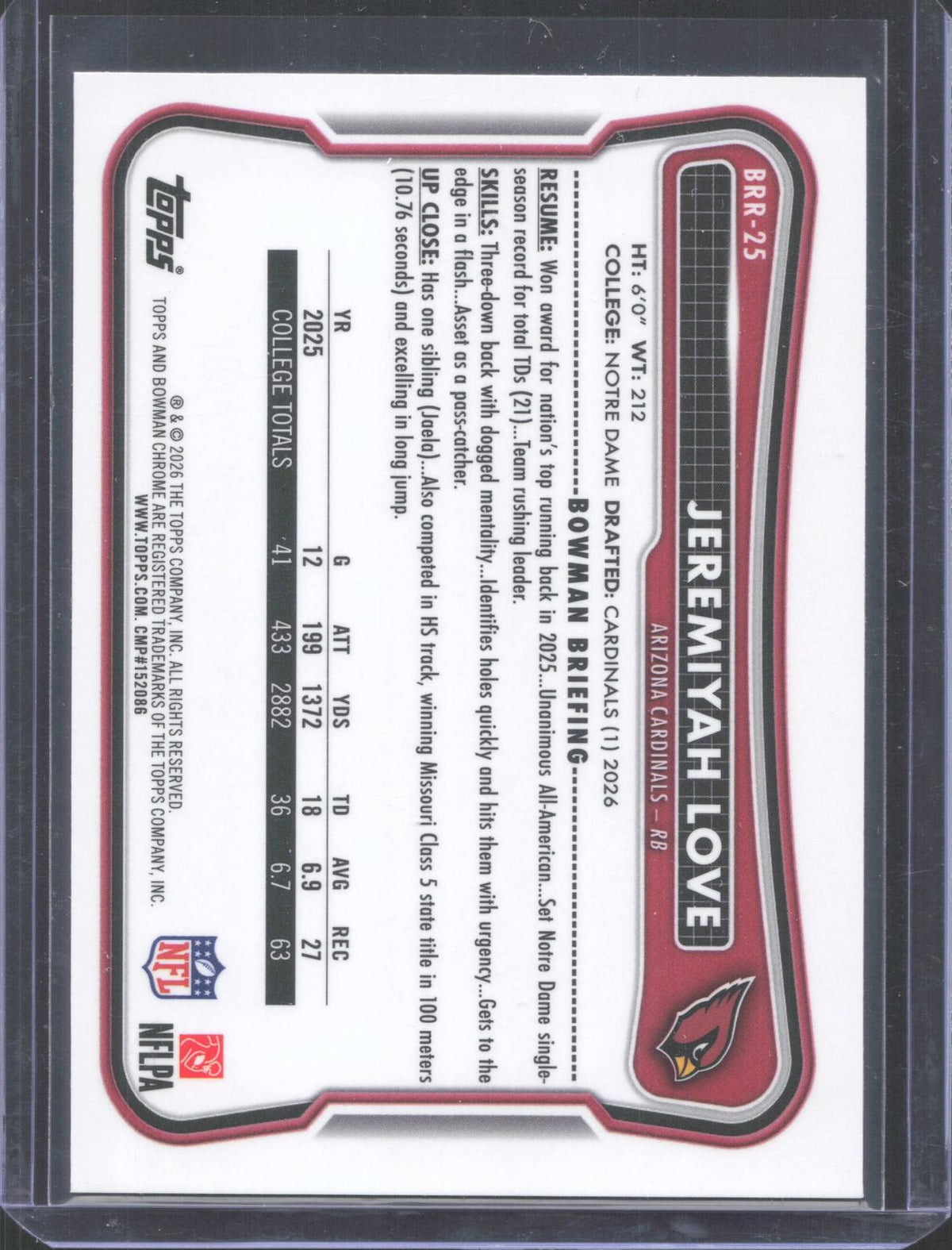 2026 bowman chrome Jeremiyah Love RED ROOKIE redemption BBR-25