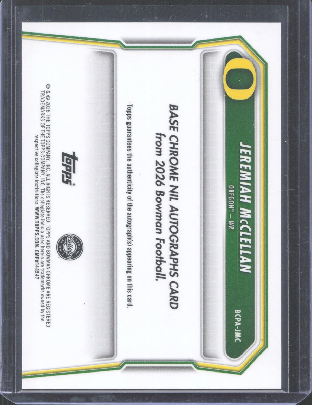 #BCPA-JMC 2026 Bowman Football Jeremiah McClellan Auto