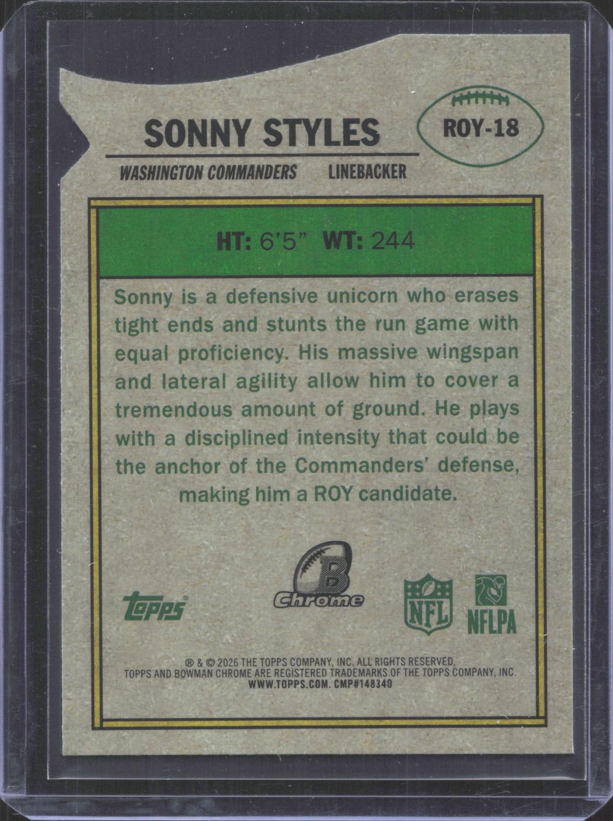 ROY-18 2026 Bowman Football Sonny Styles