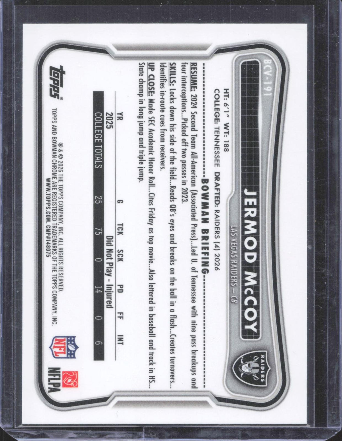 BCV-191 2026 Bowman Football Jermod McCoy 11/125