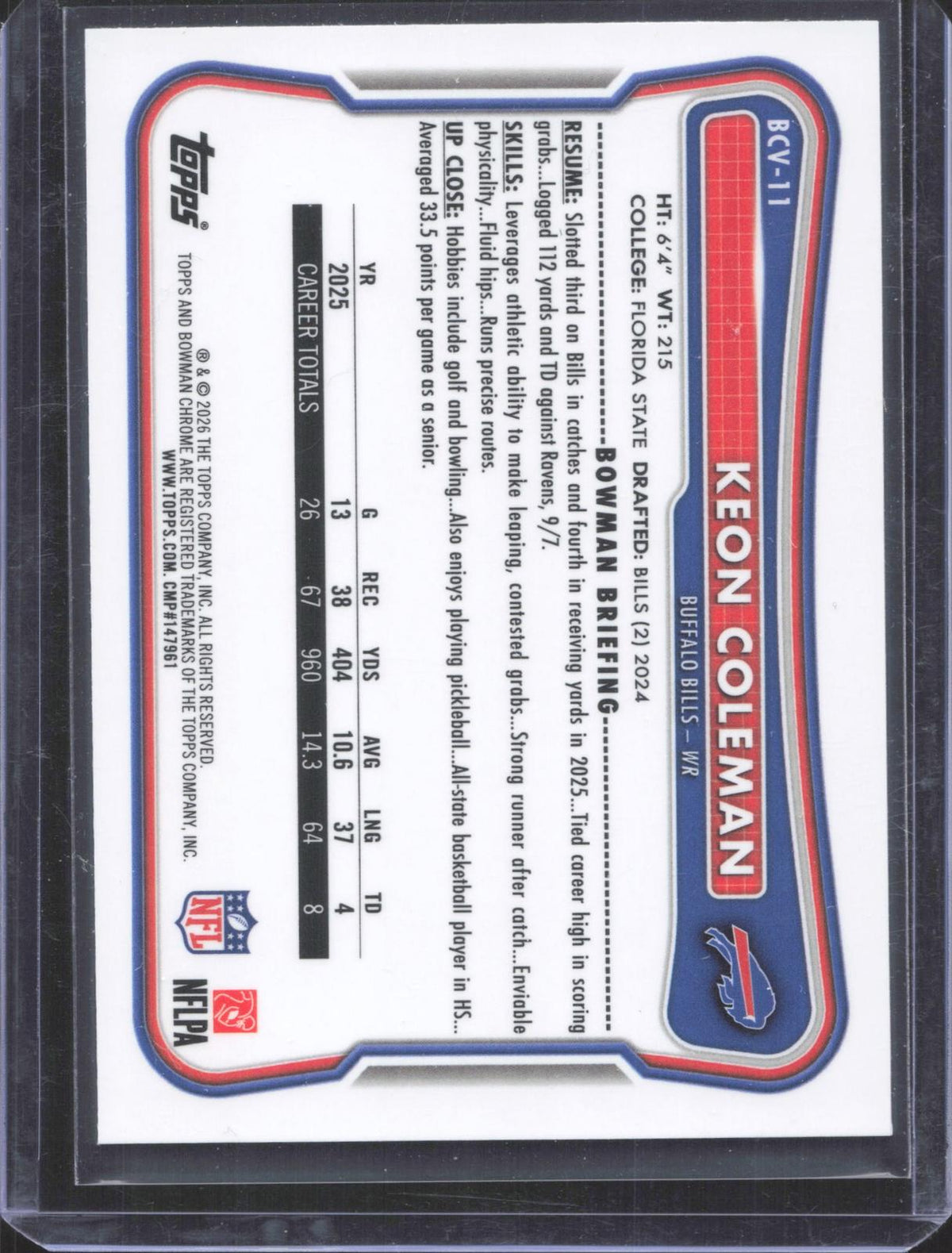 BCV-11 2026 Bowman Football Keon Coleman Mojo