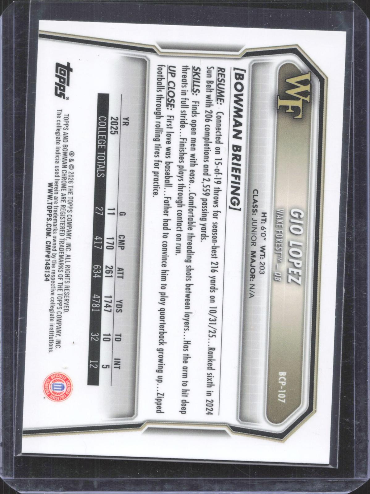 #BCP-107 2026 Bowman Football Gio Lopez