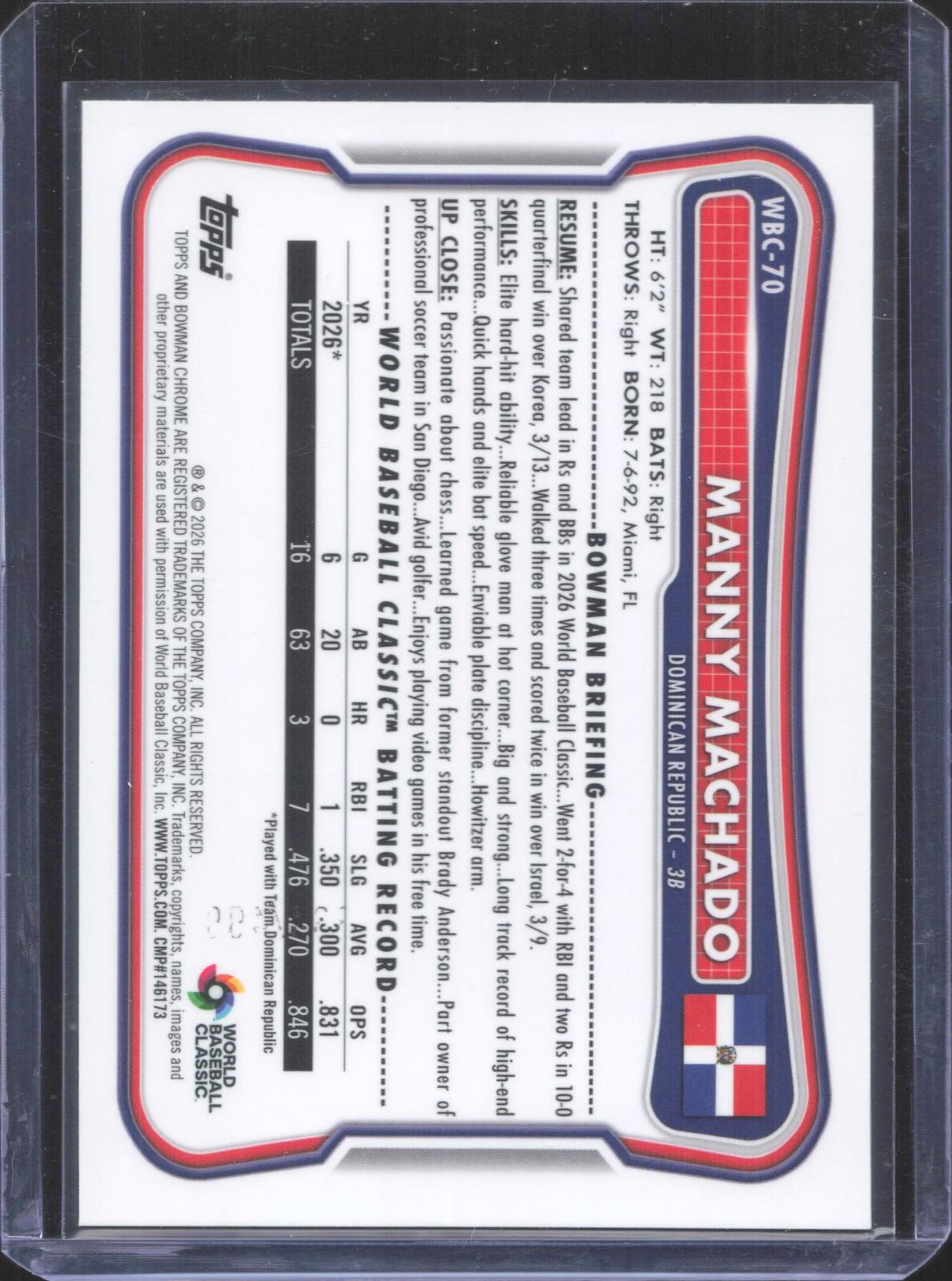 #WCB-70 2026 Bowman Chrome Manny Machado 120/499
