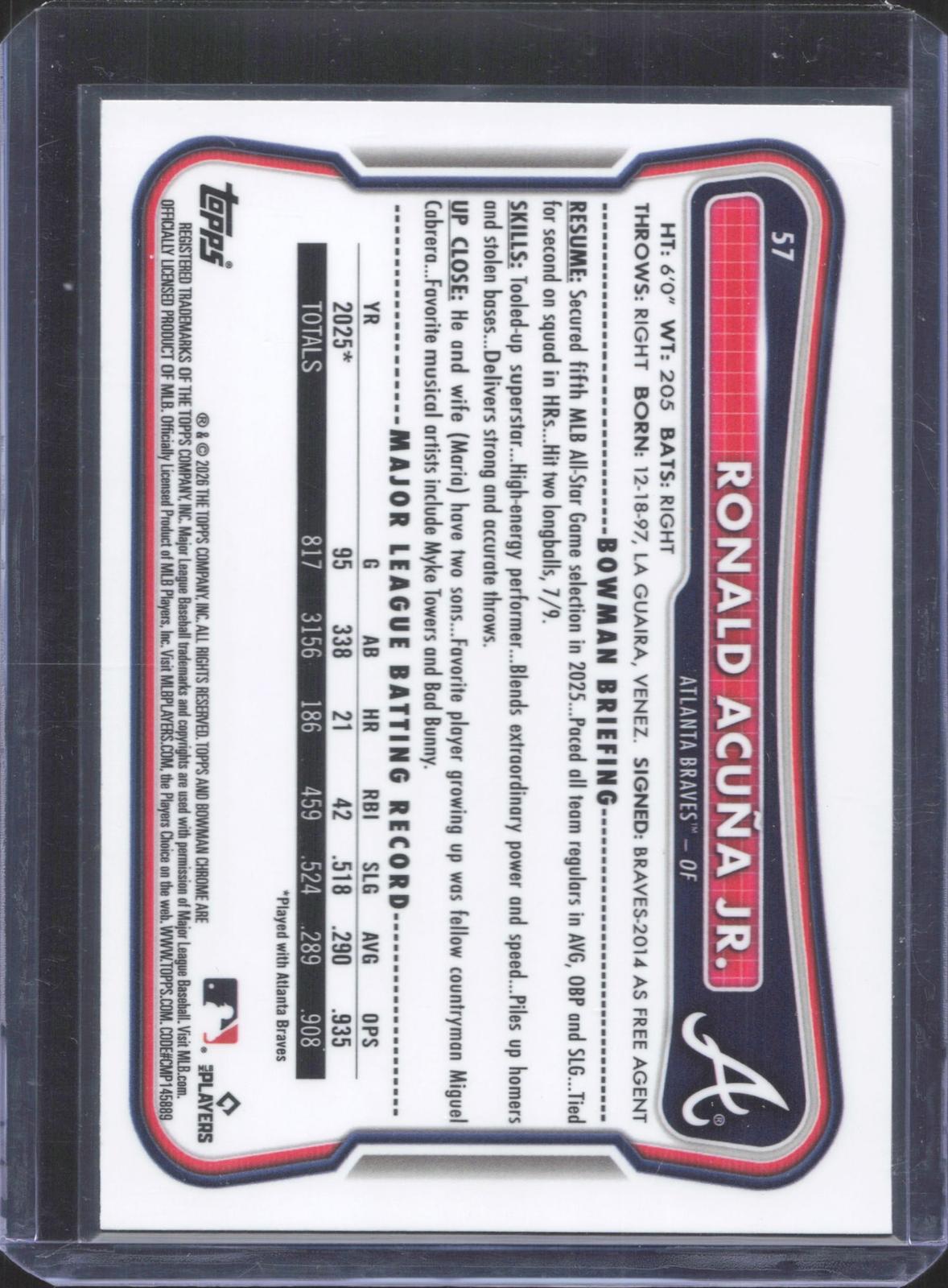 2026 Bowman Chrome Ronald Acuña Jr. #57 127/399