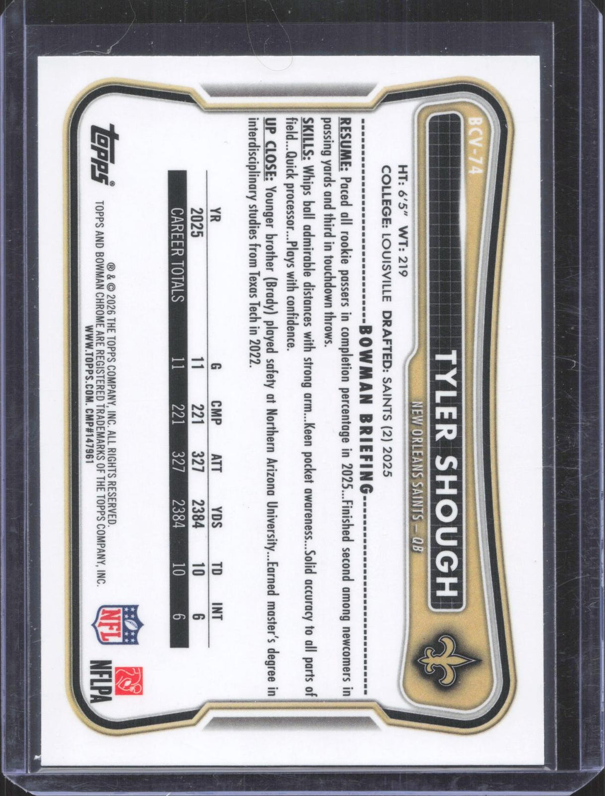 Bowman 2026 Bowman Tyler Shough #BCV-74 Chrome Speckle