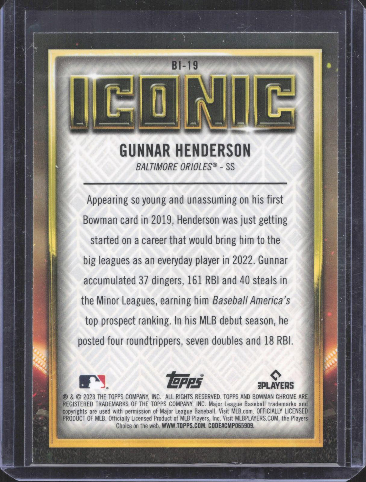 Bowman 2023 Bowman Chrome Gunnar Henderson #BI-19 Bowman Iconic