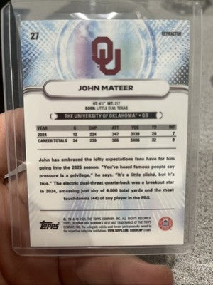 2025 Bowman Best John Mateer Refractor Oklahoma Sooners QB!
