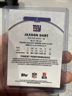 JAXSON DART 2025 TOPPS FINEST ROOKIE #2 NEW YORK GIANTS Q5677