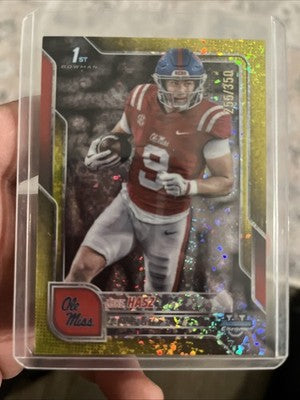 2025 Topps Bowman University Chrome Luke Hasz #61 Gold Refractor Ole Miss /350