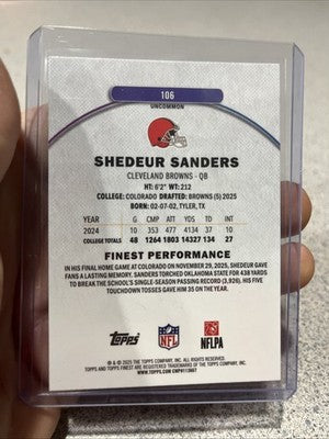 Topps Finest Rookie Uncommon Shedeur Sanders #106 Cleveland Browns 2025