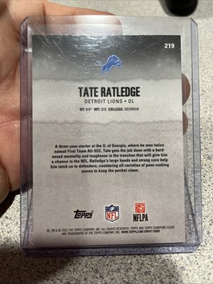 Topps 2025 Signature Series Tate Ratledge #219 Orange 16/100 Detroit Lions