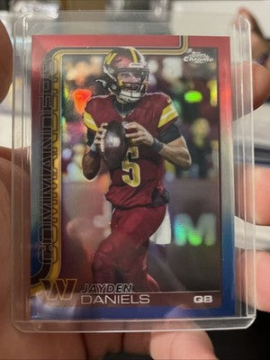 2025 Topps Chrome Football Jayden Daniels   Red and Blue Parallel