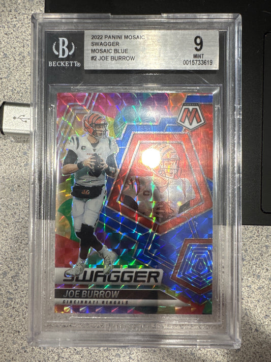 2022 Panini Mosaic #SW-2 Joe Burrow Swagger Mosaic Blue BGS 9 #/99