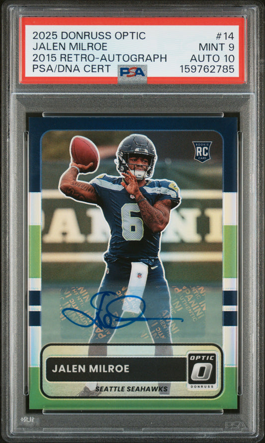 2025 Donruss Optic #14 Jalen Milroe 2015 Retro Autographs PSA 9