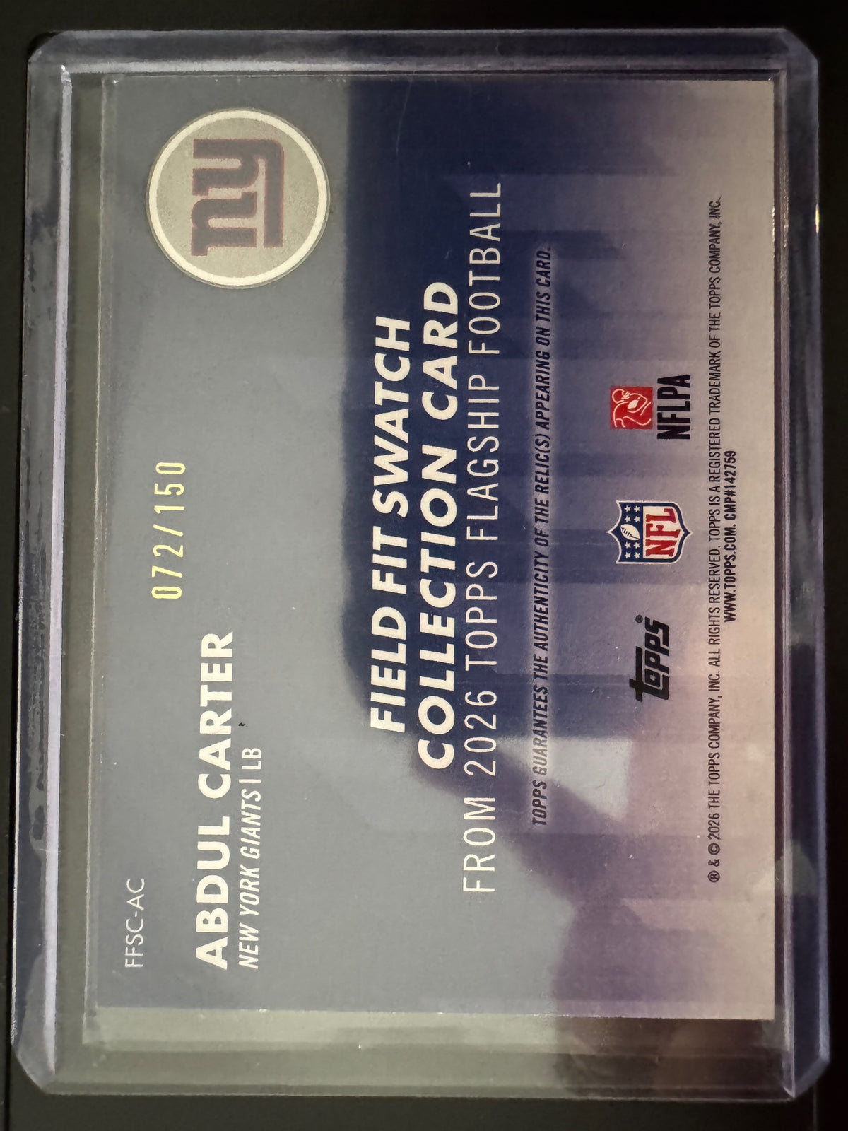 Topps 2026 Topps Flagship Abdul Carter #FFSC-AC Field Fit Swatches