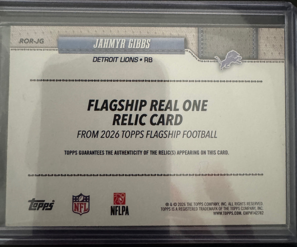 Topps 2026 Topps Flagship Jahmyr Gibbs #ROR-JG Real One Relics
