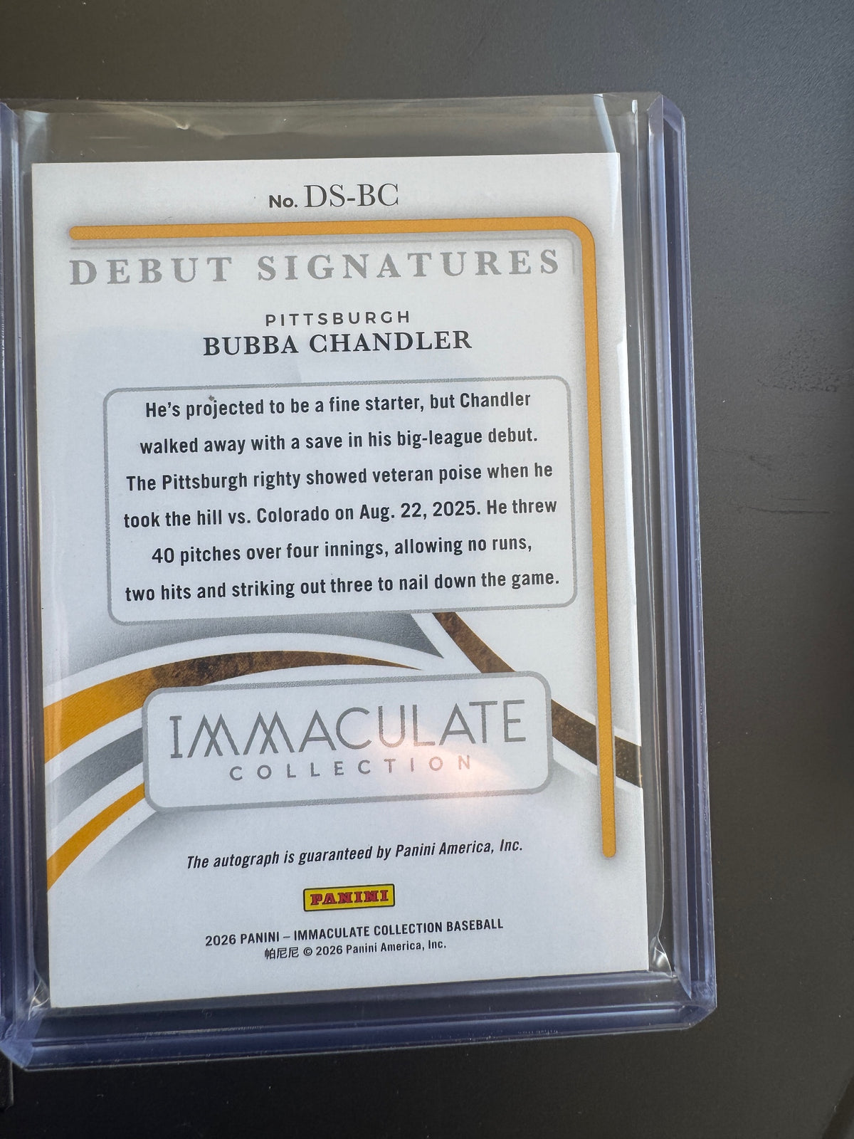 2026 Panini Immaculate Collection Bubba Chandler #DS-BC Debut Signatures