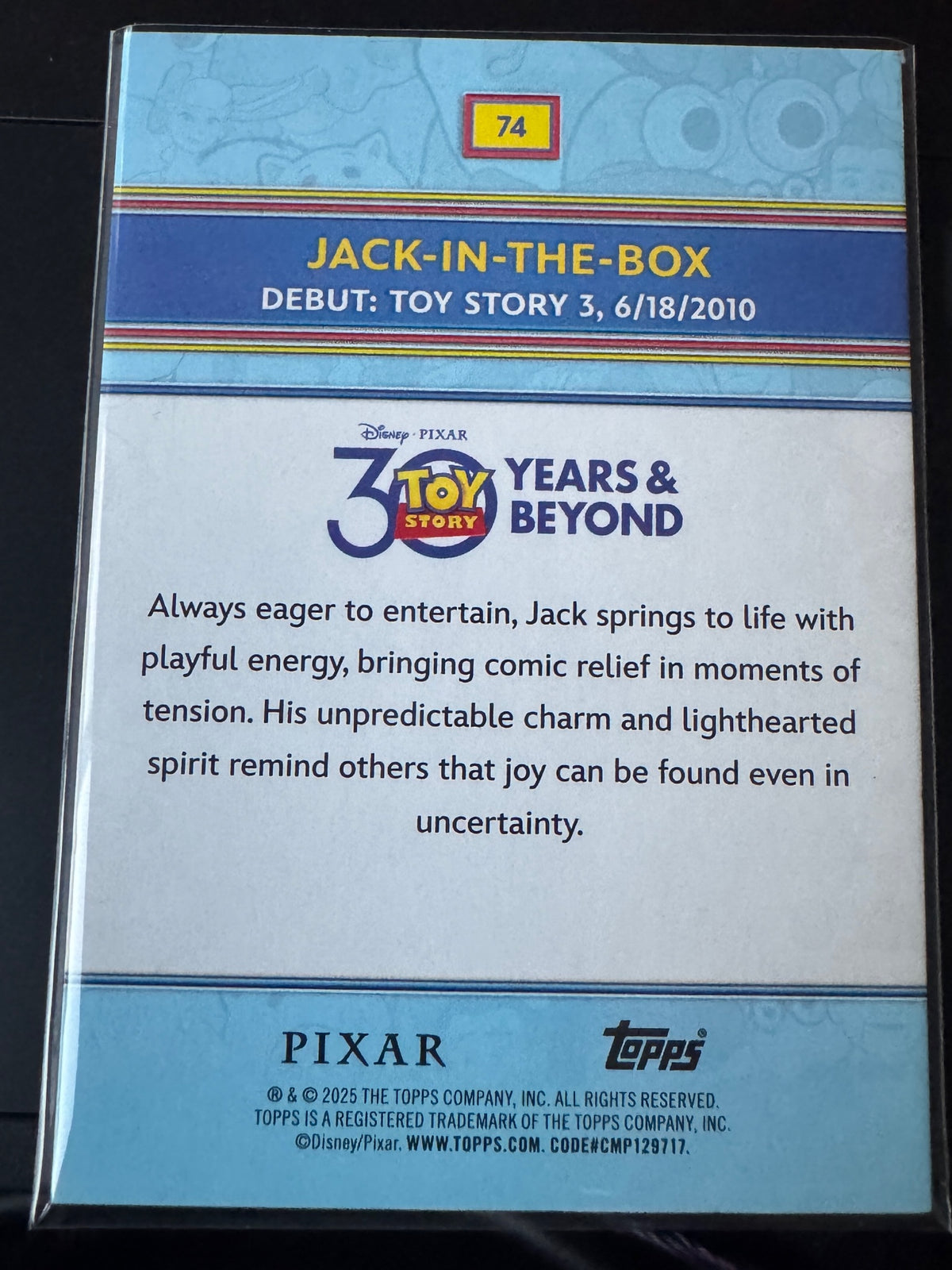 2025 Topps Crystal Pixar 30 Years of Toy Story Jack-in-the-Box #74 Aqua /199