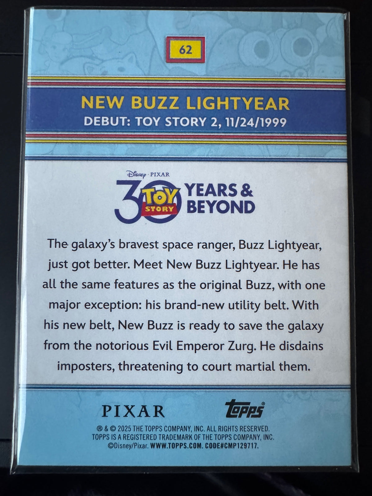 2025 Topps Crystal Pixar 30 Years of Toy Story New Buzz Lightyear #62 Orange /25