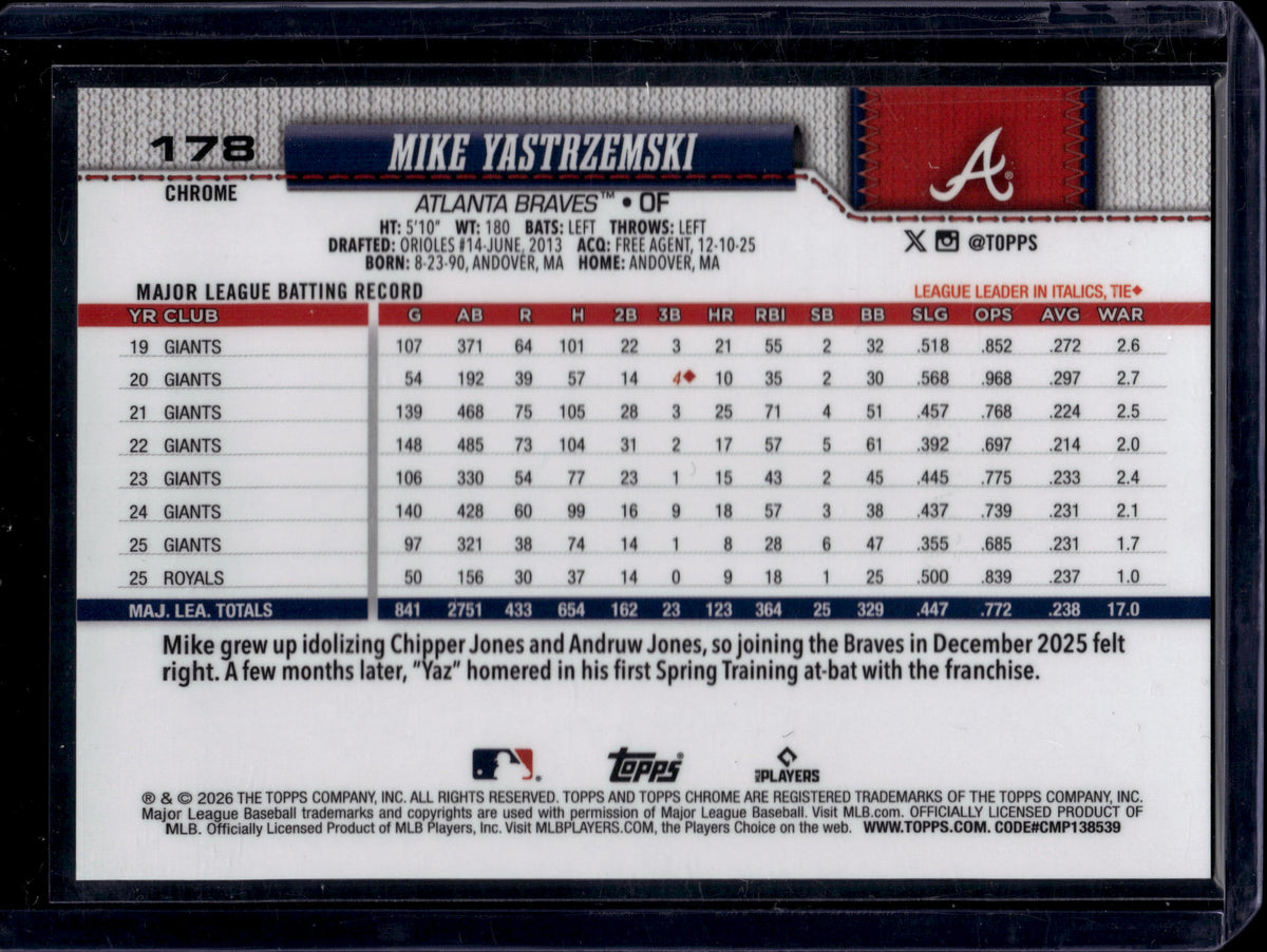 Topps 2026 Topps Chrome Mike Yastrzemski #178 Blue Refractors