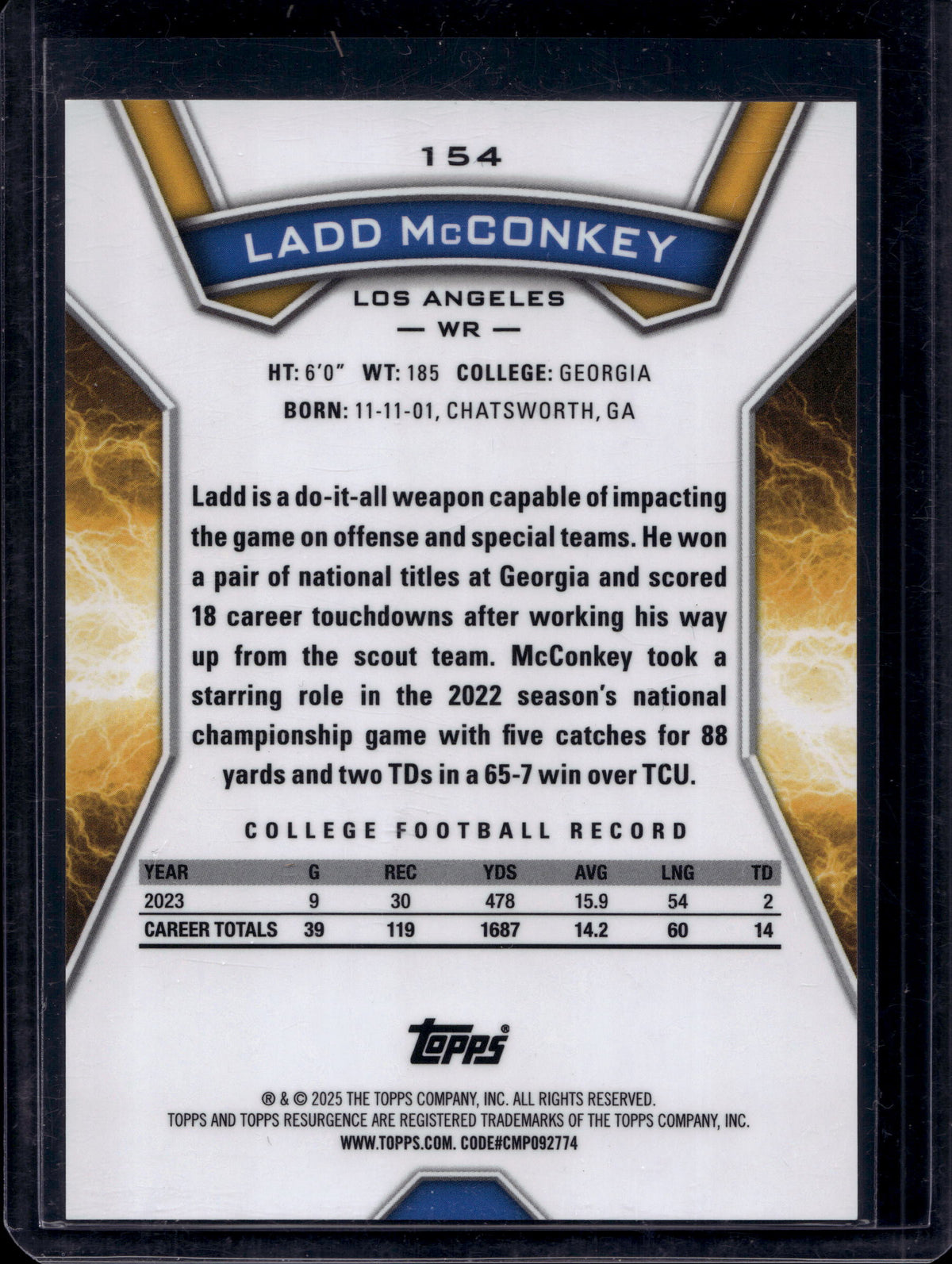 Topps 2024 Topps Resurgence Ladd McConkey #154 Orange Power Surge