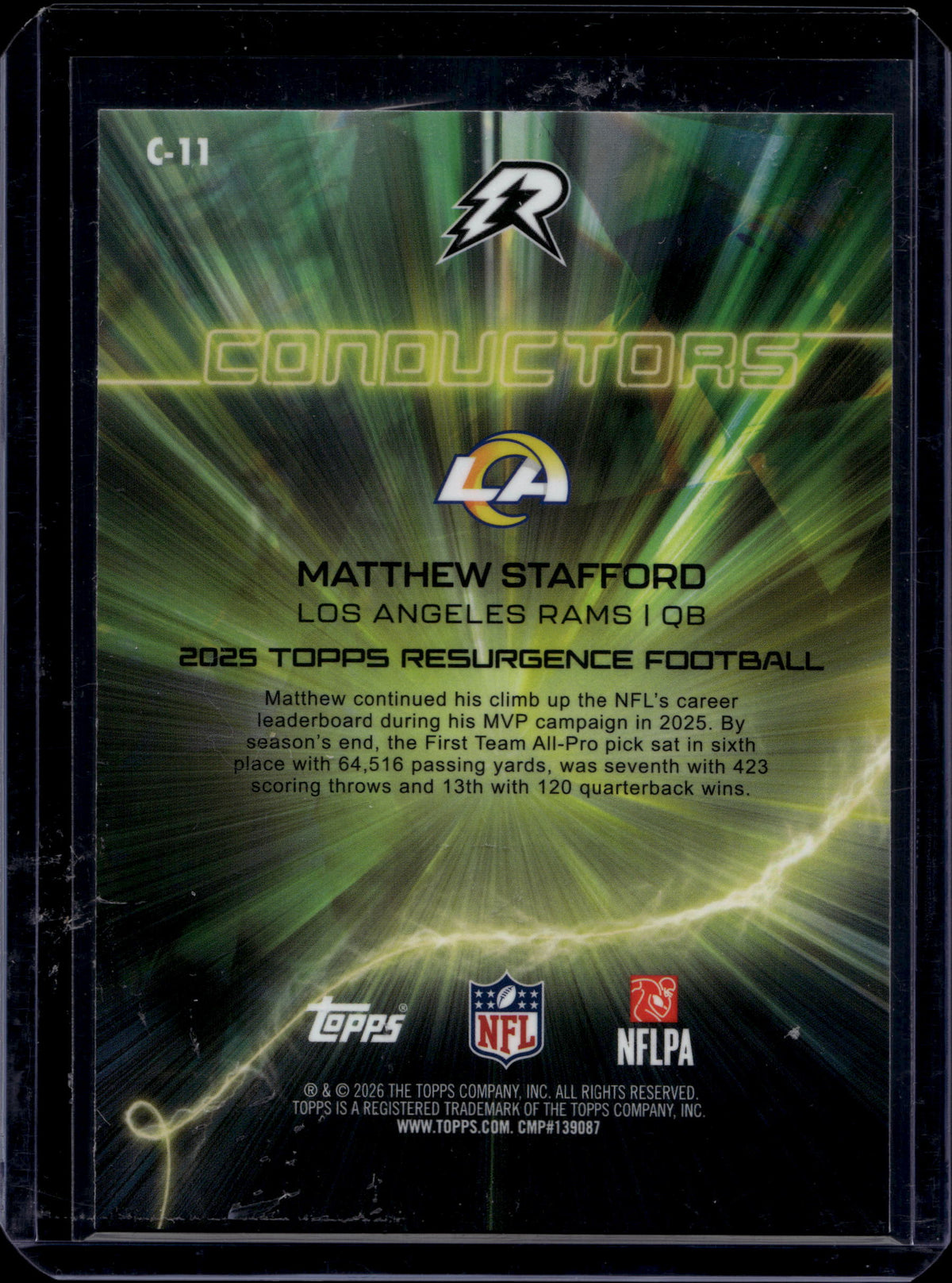 2025 Topps Resurgence Matthew Stafford #C-11 Conductors Green Surge Refractor