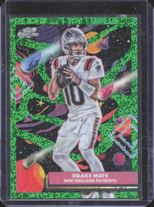 Topps 2025 Topps Chrome Cosmic Drake Maye #66 Green Space Dust Refractor