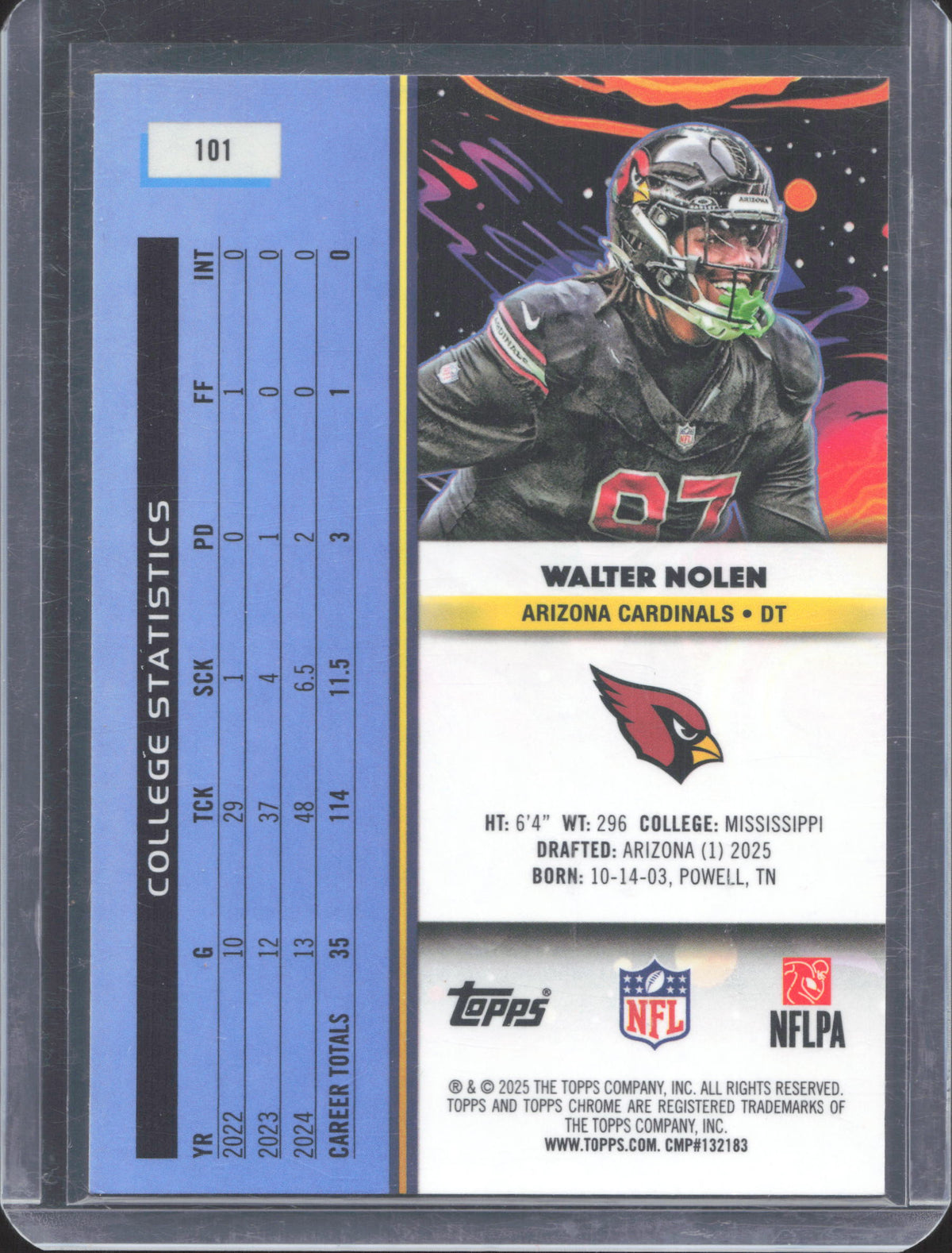 Topps 2025 Topps Chrome Cosmic Walter Nolen #101 Blue Moon Refractor