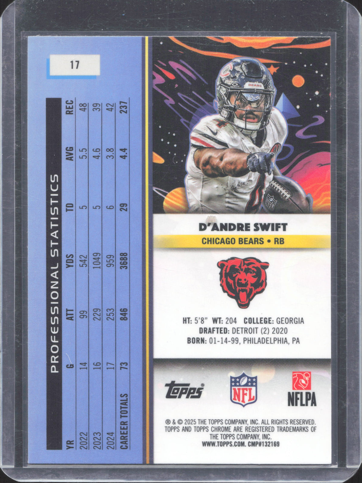 Topps 2025 Topps Chrome Cosmic D'Andre Swift #17 Blue Moon Refractor