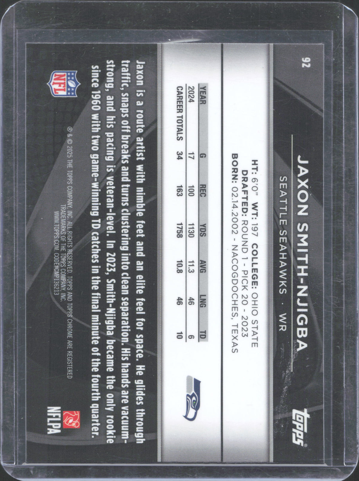 Topps 2025 Topps Chrome Black Jaxon Smith-Njigba #92