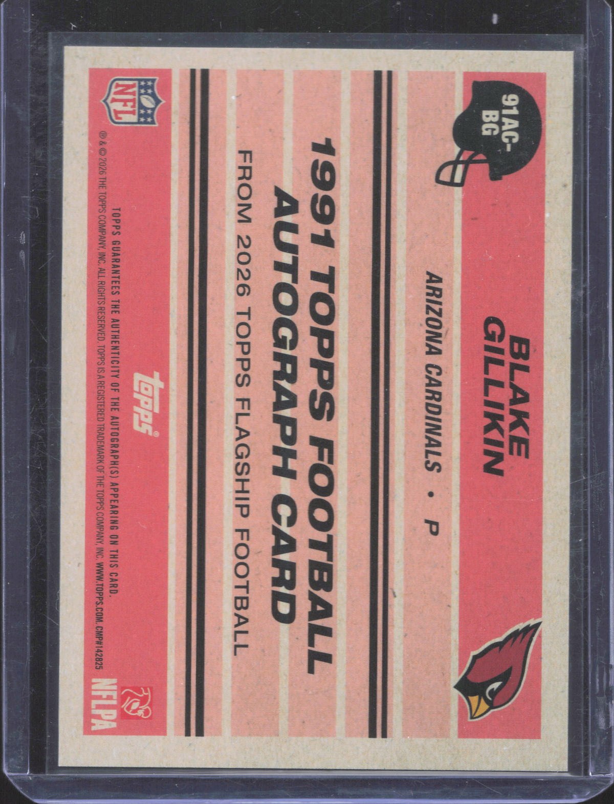 2026 Topps Flagship Blake Gillikin #91AC-BG 1991 Topps Football Autographs Blue