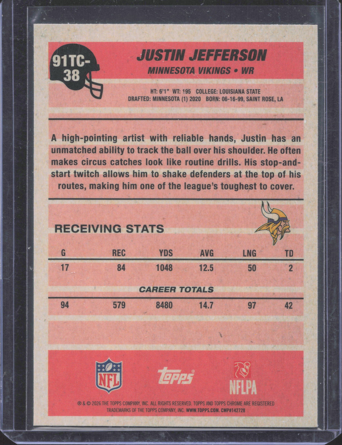 Topps 2026 Topps Flagship Justin Jefferson #91TC-38 1991 Topps Football Chrome