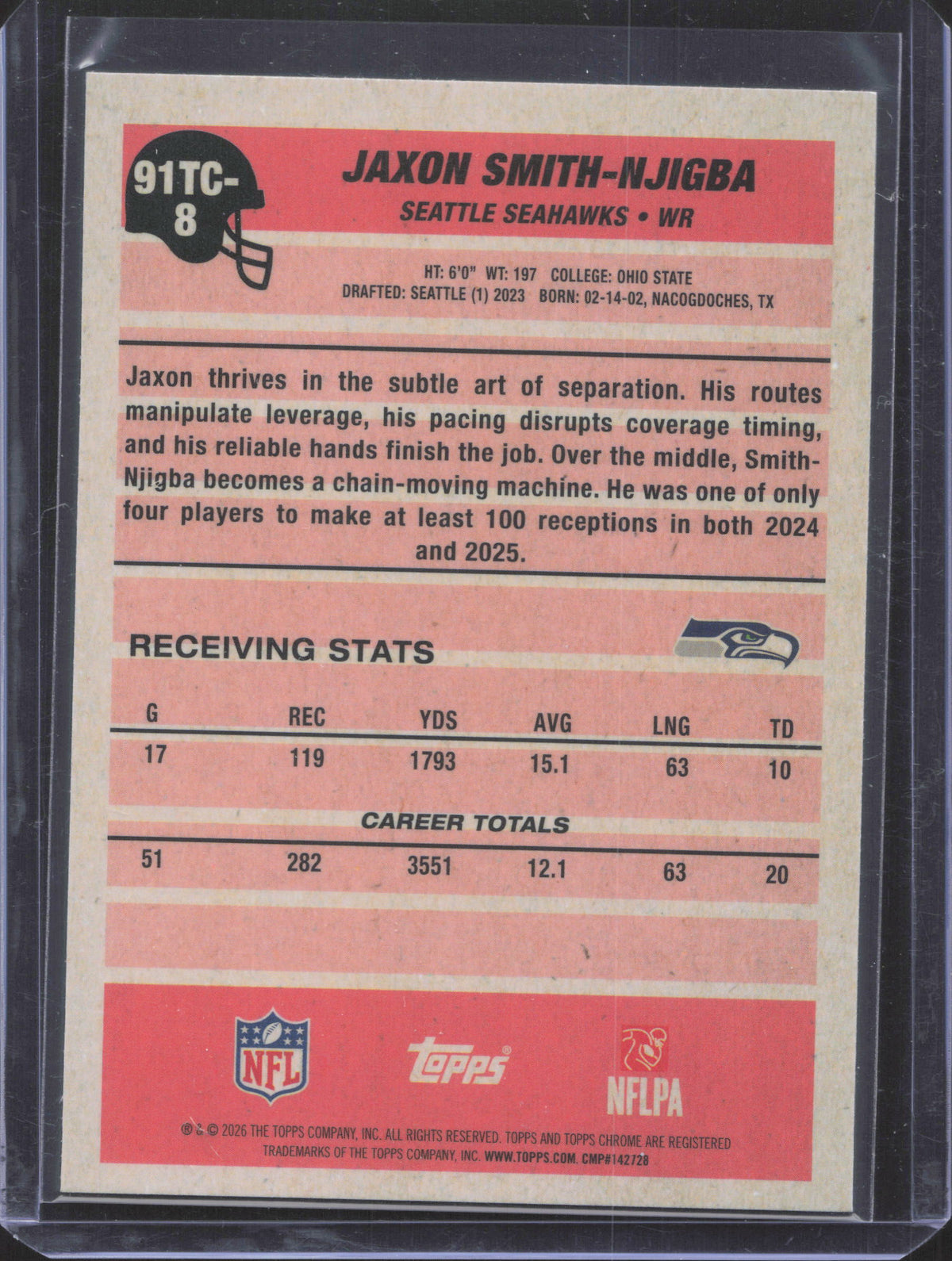 2026 Topps Flagship Jaxon Smith-Njigba #91TC-8 1991 Topps Football Chrome MOJO