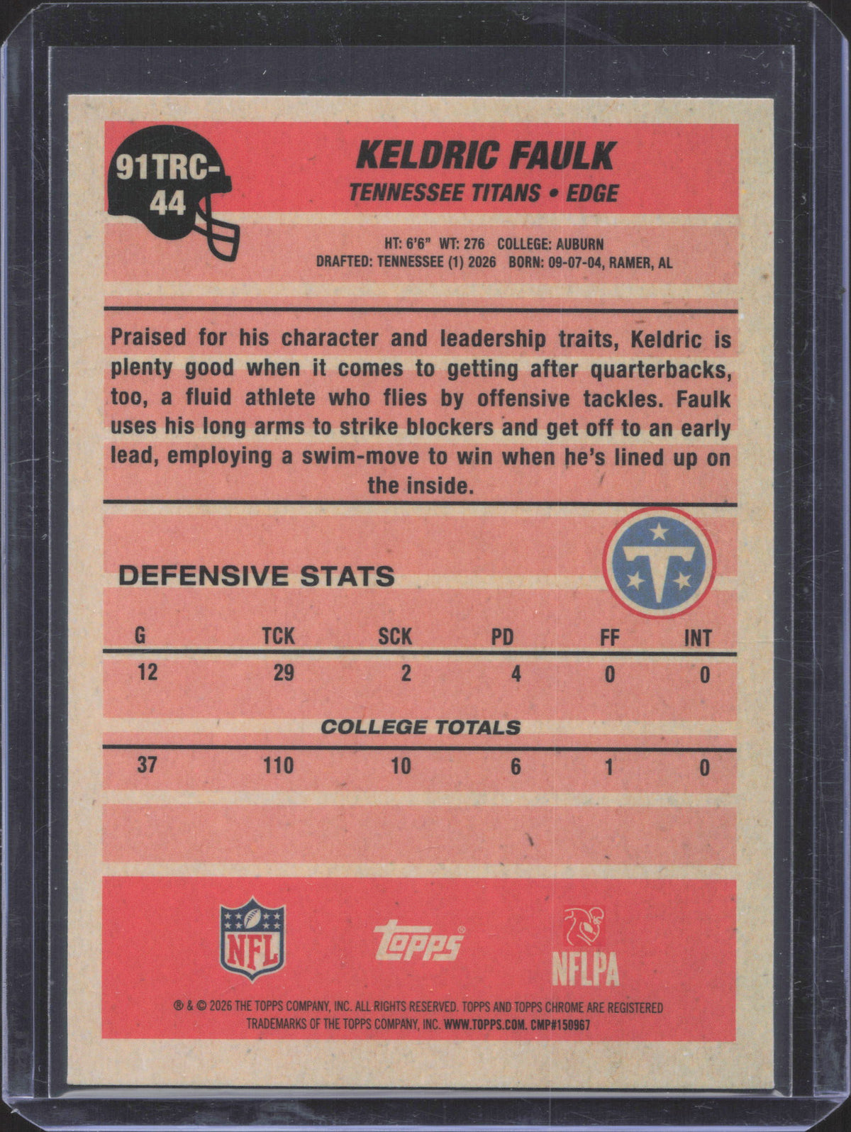 Topps 2026 Topps Flagship Keldric Faulk #91TRC-44