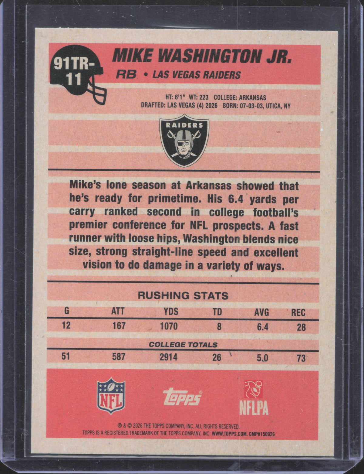 Topps 2026 Topps Flagship Mike Washington Jr. #91TR-11