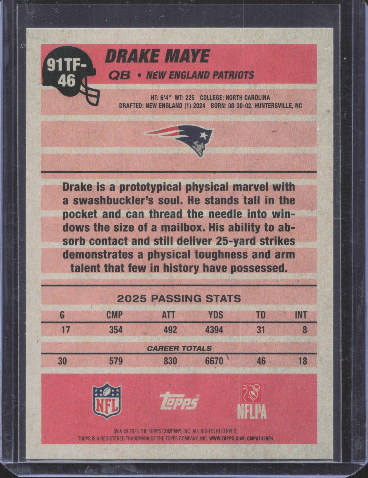 Topps 2026 Topps Flagship Drake Maye #91TF-46