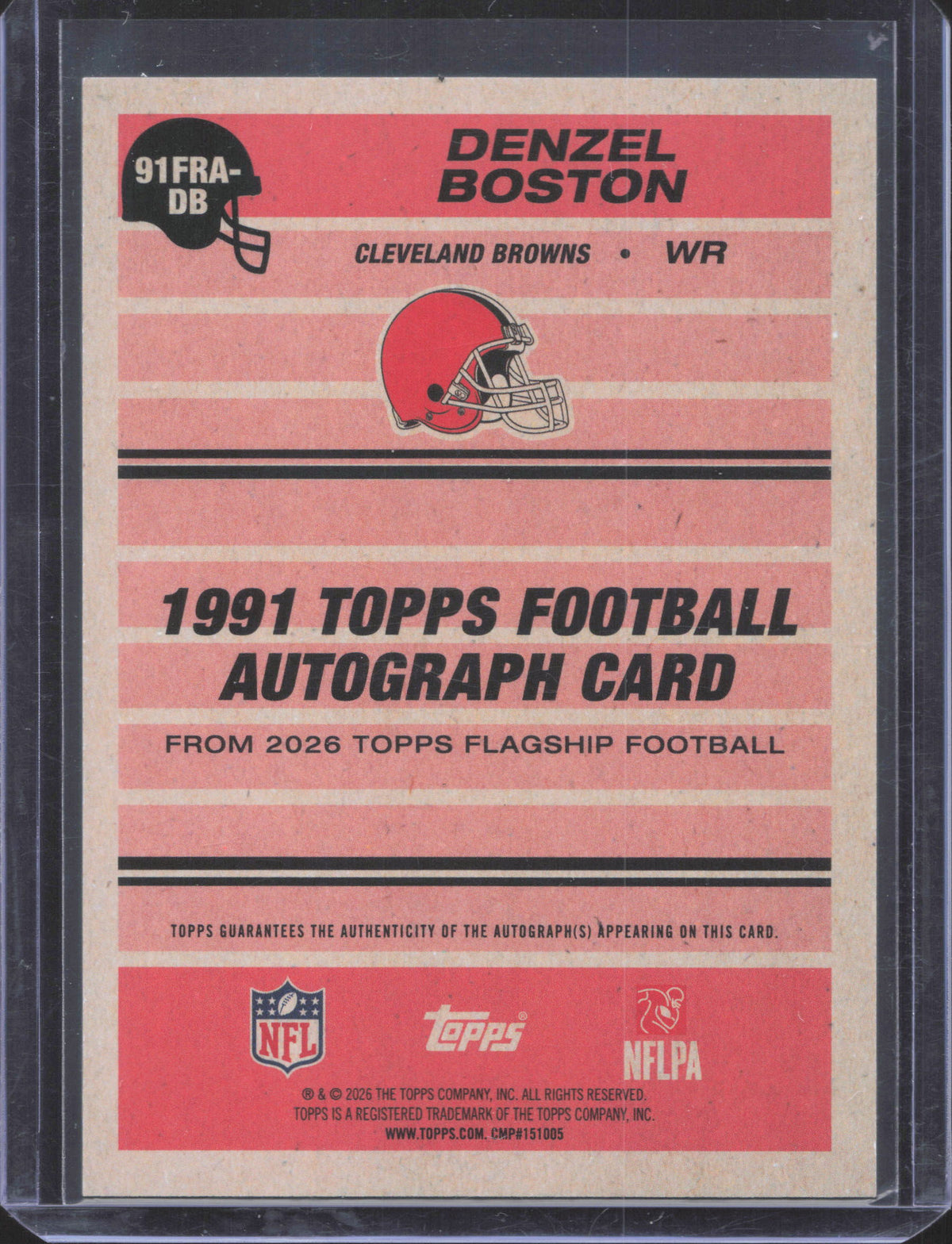2026 Flagship Denzel Boston #91FRA-DB 1991 Topps Football Rookie Autographs