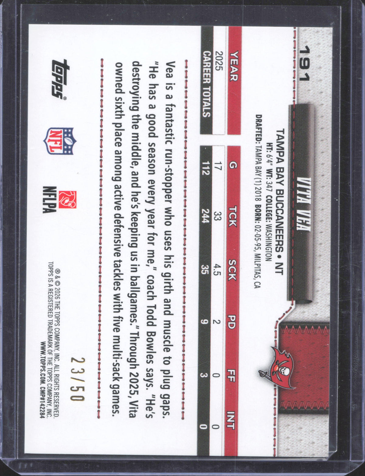 Topps 2026 Topps Flagship Vita Vea #191 Gold Sandglitter