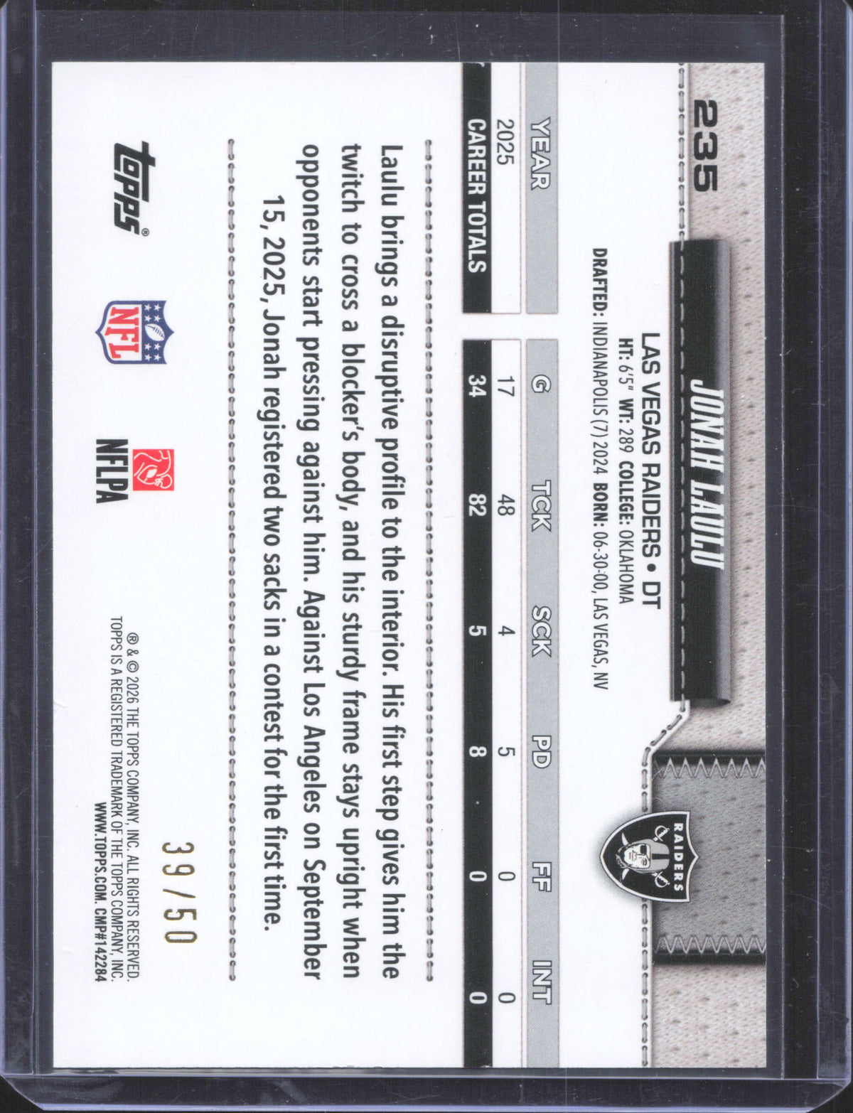 Topps 2026 Topps Flagship Jonah Laulu #235 Canvas