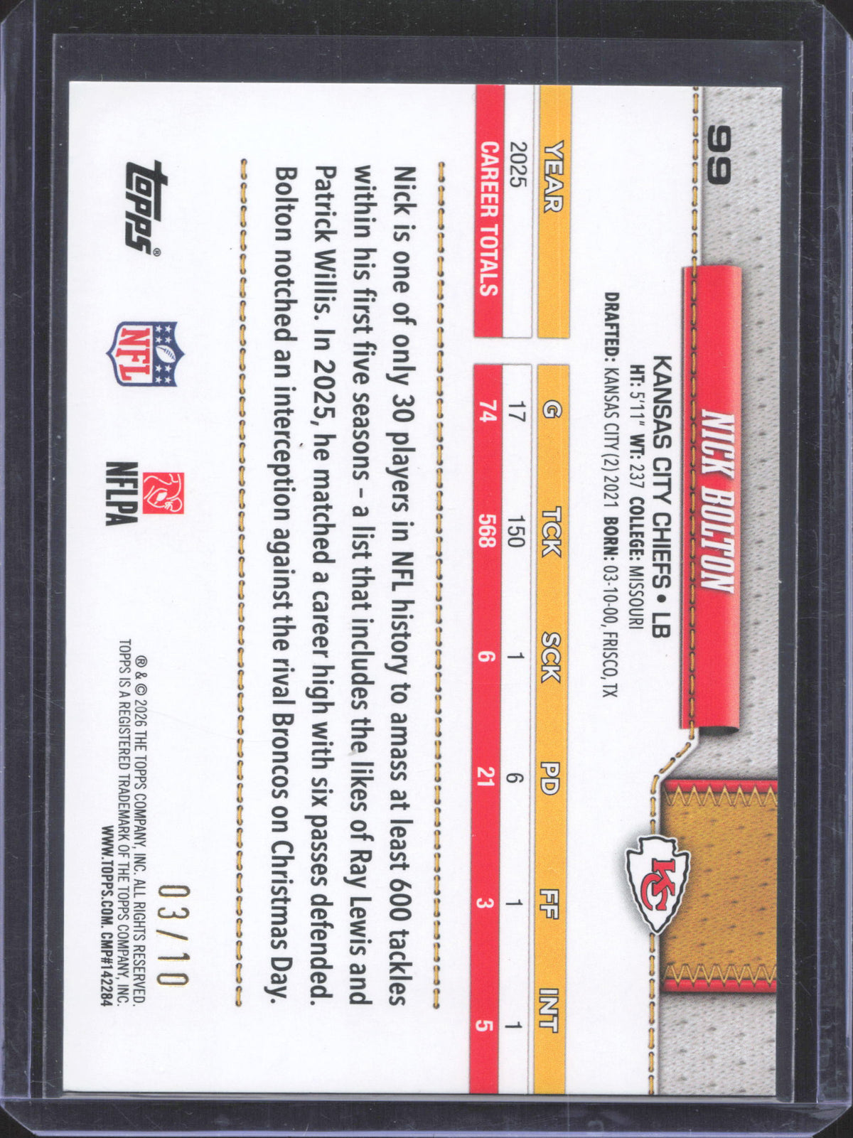 Topps 2026 Topps Flagship Nick Bolton #99 Black Sandglitter