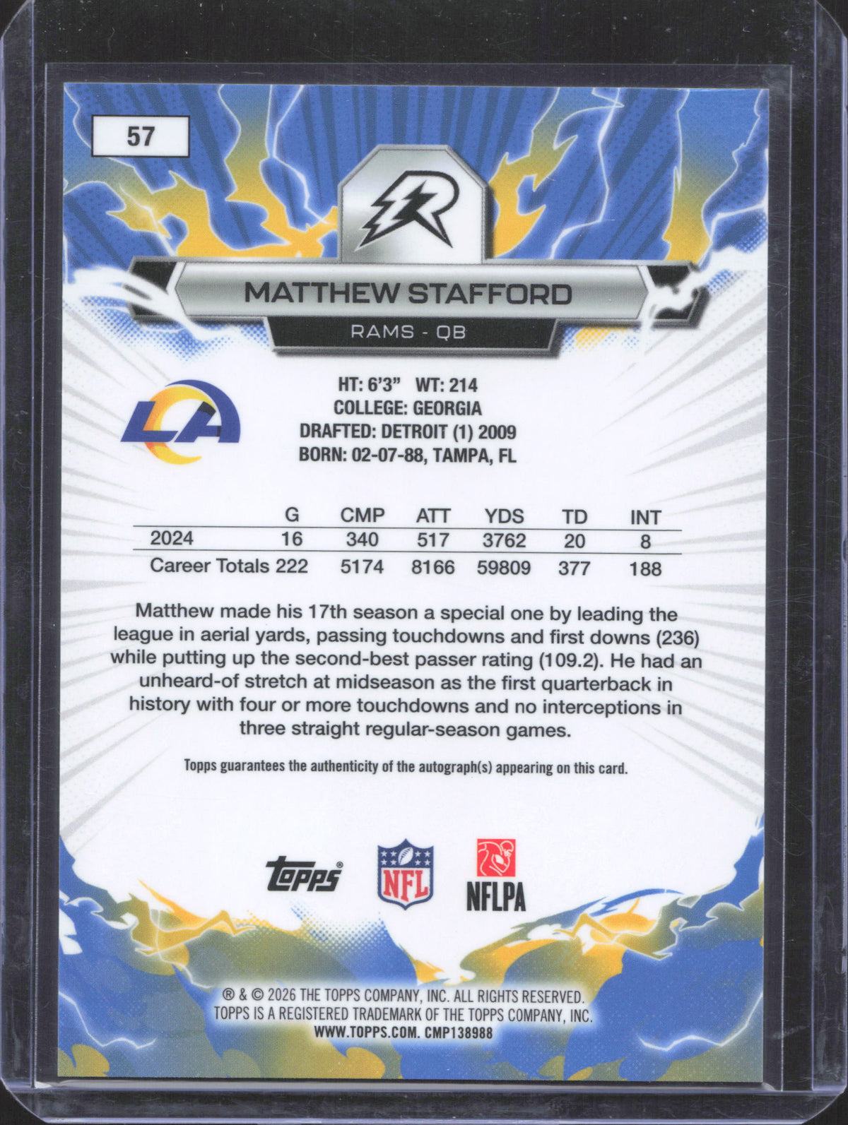 Topps 2025 Topps Resurgence Matthew Stafford #57 Signatures Red Static Refractor