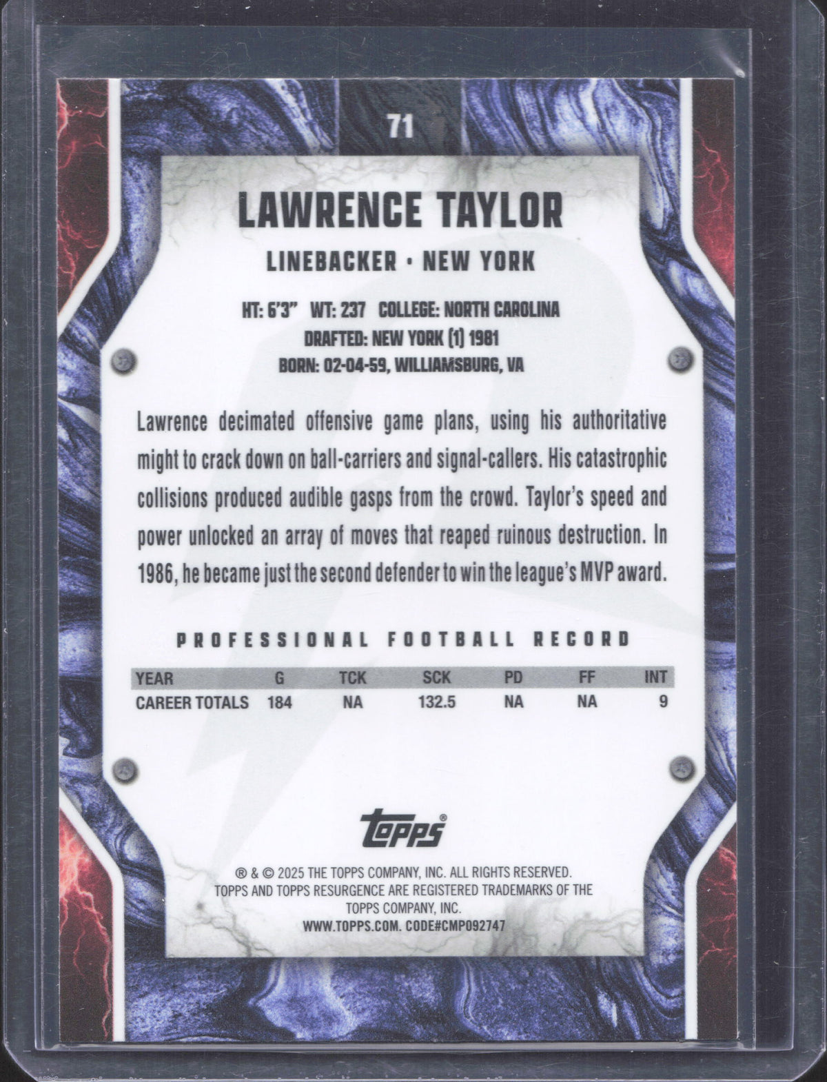 Topps 2024 Topps Resurgence Lawrence Taylor #71