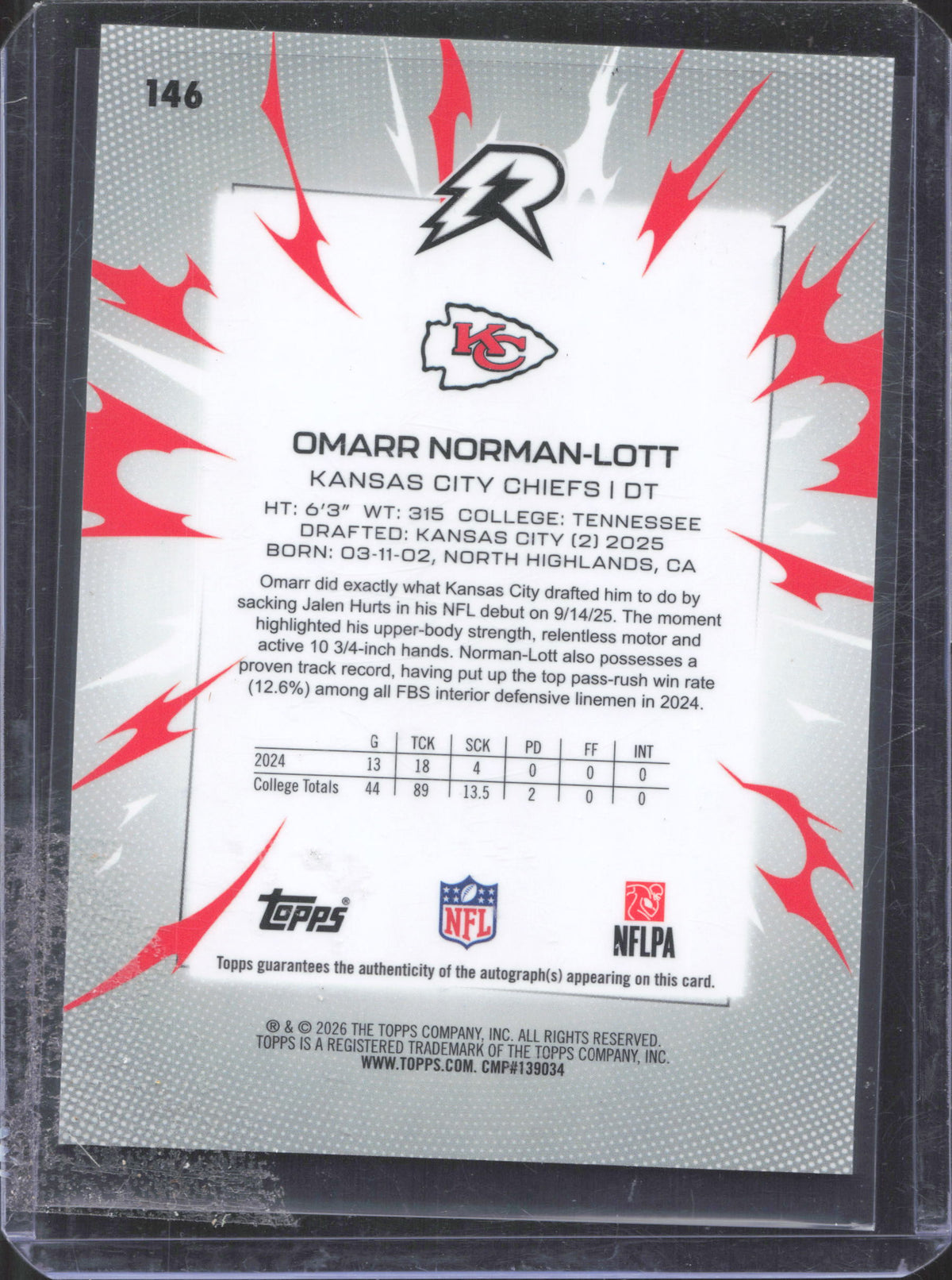 2025 Topps Resurgence Omarr Norman-Lott #146 Signatures White Surge /125