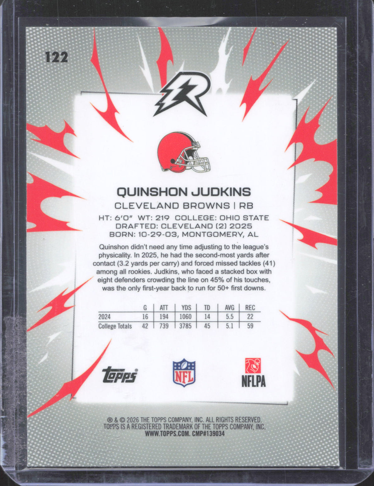 2025 Topps Resurgence Quinshon Judkins #122 Aqua Surge Refractor /250