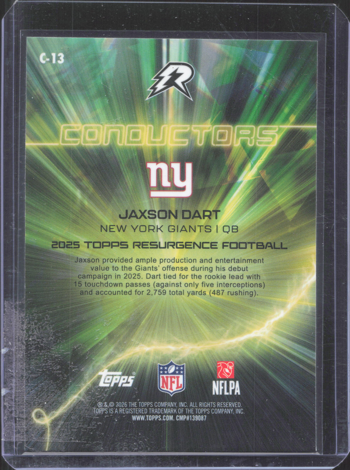 2025 Topps Resurgence Jaxson Dart #C-13 Conductors Yellow Surge Refractor /225