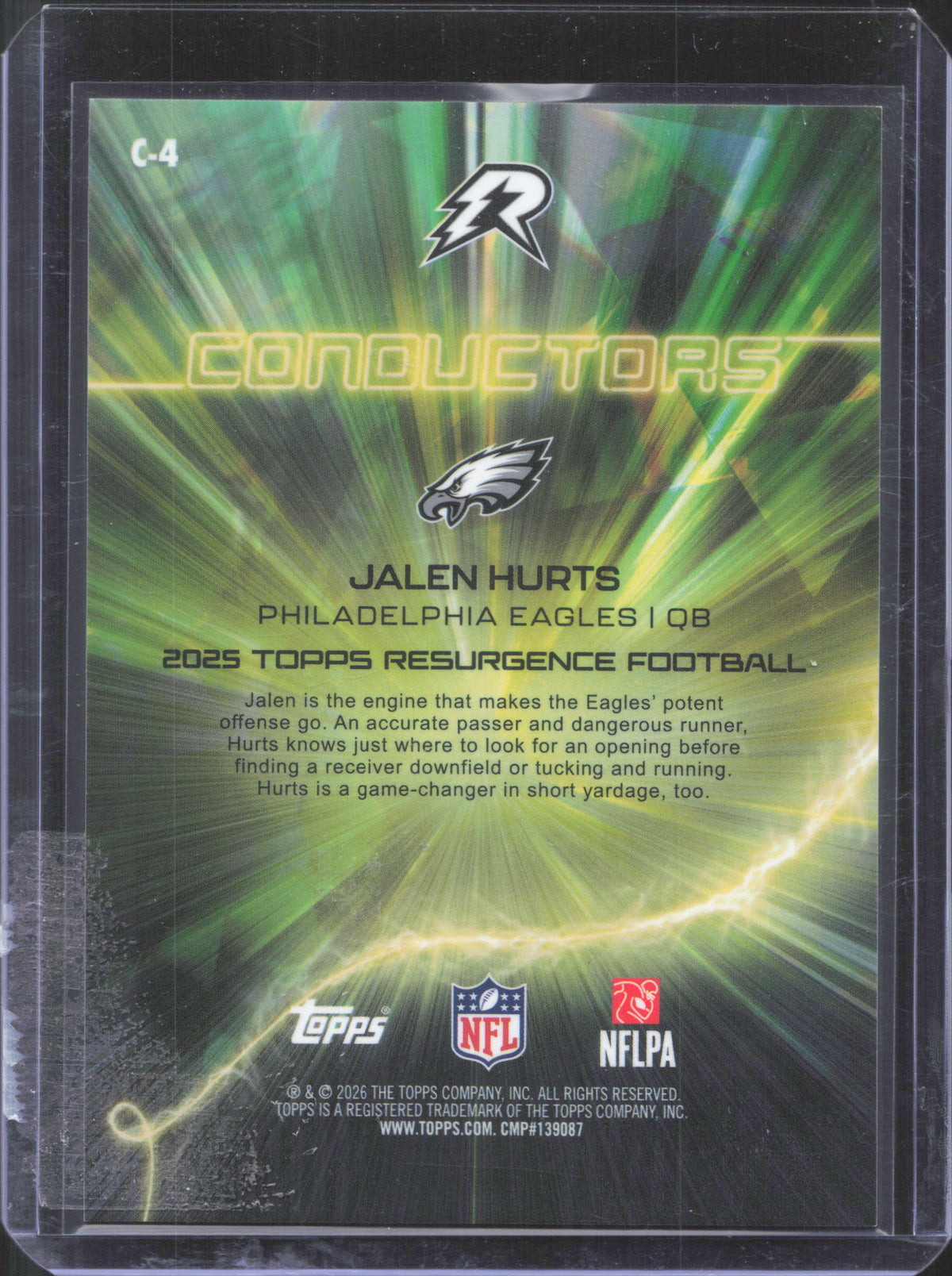 Topps 2025 Topps Resurgence Jalen Hurts #C-4 Conductors Orange Power Surge 25/25