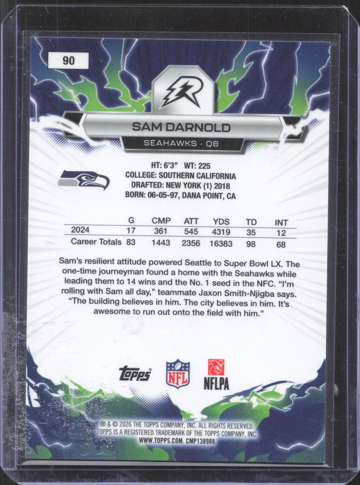 2025 Topps Resurgence Sam Darnold #90 Blue Surge Refractor