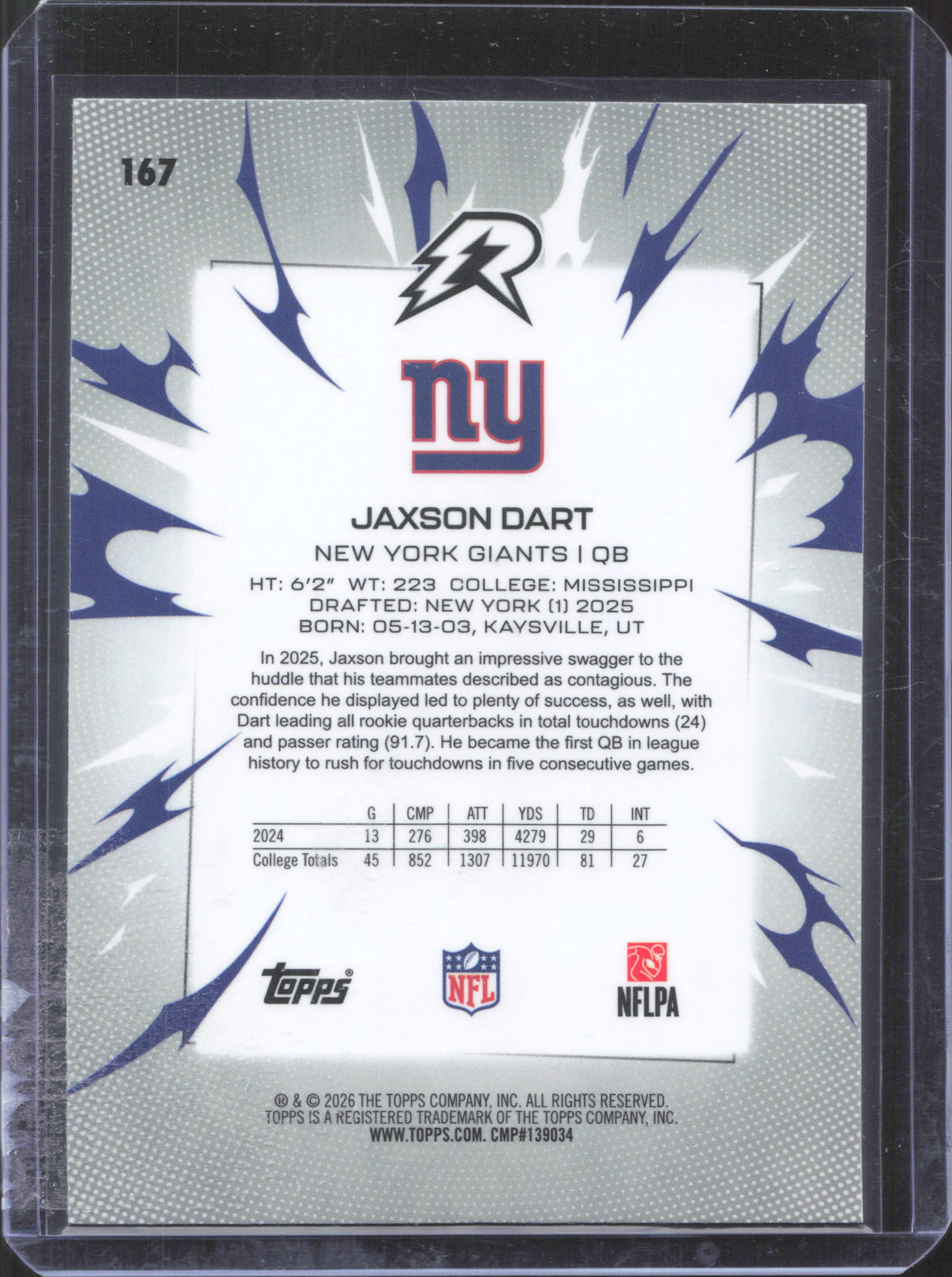 Topps 2025 Topps Resurgence Jaxson Dart #167 Magenta Surge Refractor
