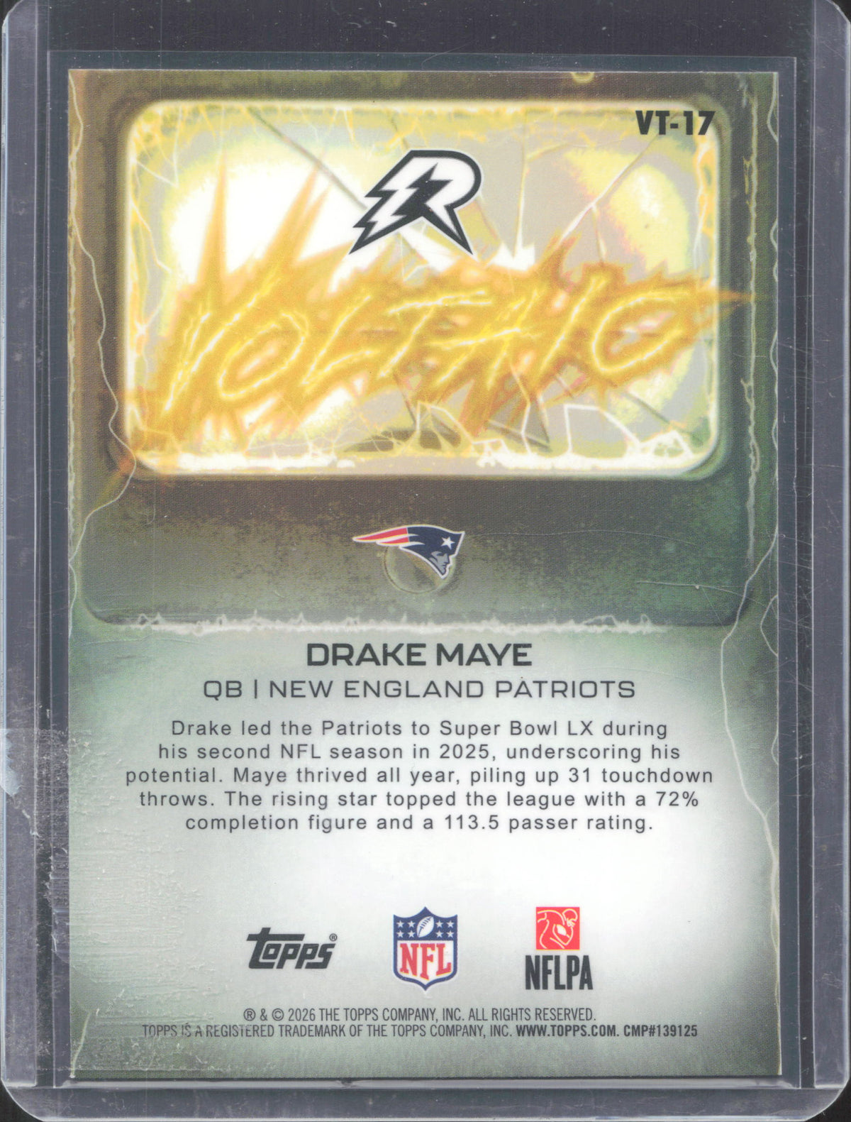 2025 Topps Resurgence Drake Maye #VT-17 Voltaic Aqua Surge Refractor /250